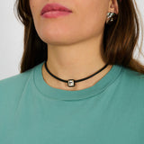 POP CHOKER ~ WITH SQUARE IN CANDY SETTING IN BLACK
