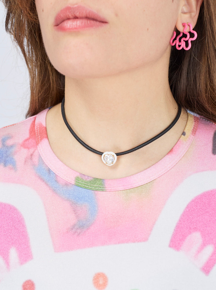 POP CHOKER WITH HEART IN CANDY SETTING IN WHITE