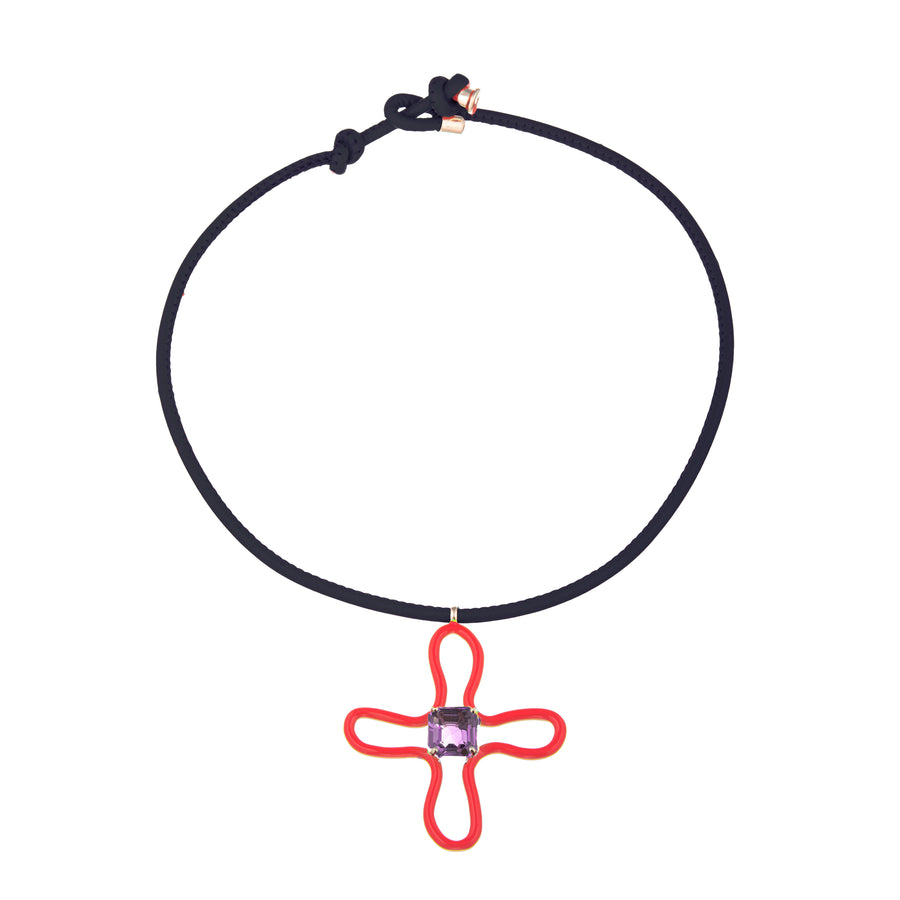 PHILOSOPHY X BEA BONGIASCA - POP CHOKER WITH LUCKY FLOWER PENDANT IN RED