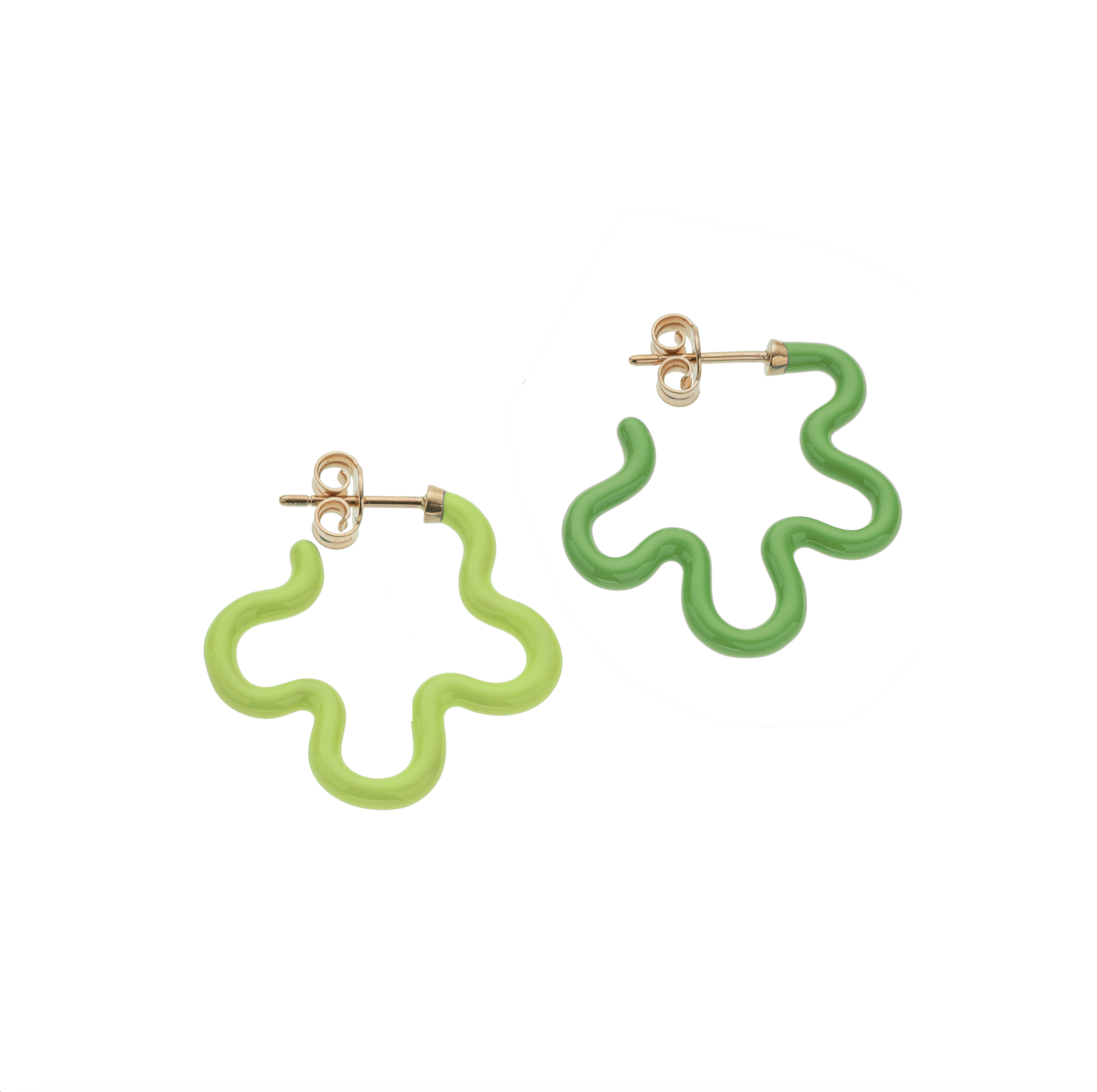 2 TONE ASYMMETRICAL FLOWER POWER EARRINGS IN LIME AND GREEN – Bea