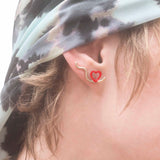 DOUBLE HEART EARRINGS IN RED