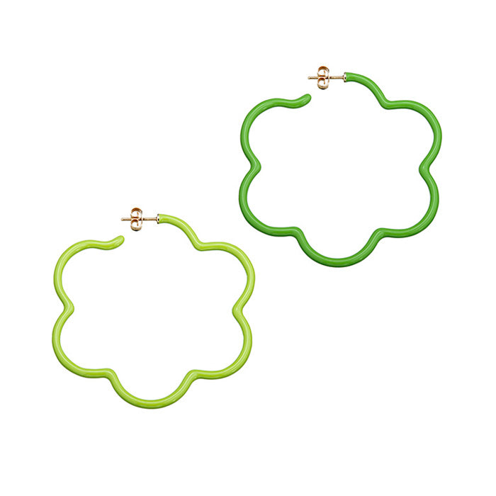 2 TONE LARGE FLOWER POWER EARRINGS IN LIME AND GREEN
