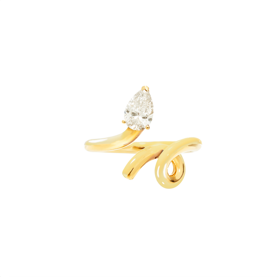 GOLD BABY VINE RING WITH PEAR CUT DIAMOND