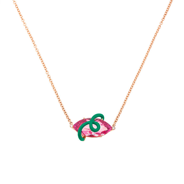 CARMEN NECKLACE IN EVERGREEN WITH PINK TOURMALINE