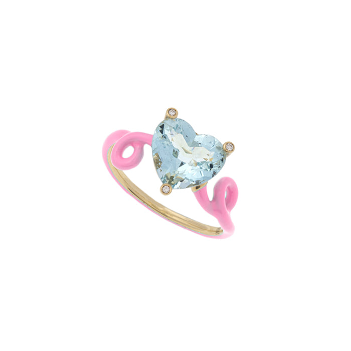PENNY RING IN CANDY ROSE ENAMEL WITH AQUAMARINE
