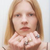 STUDDED STELLA RING IN NAVY BLUE