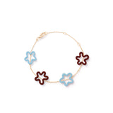 FOUR FLOWER BRACELET IN BABY BLUE AND CHERRY CHOCOLATE