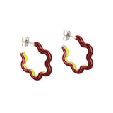 TWO TONES FLOWER EARRINGS IN BURGUNDY AND LIME GREEN