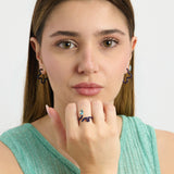 2 TONE FLOWER EARRINGS ~ IN DARK NAVY AND DEEP PURPLE