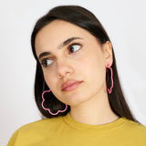 2 TONE LARGE FLOWER POWER EARRINGS IN BUBBLEGUM PINK AND AZALEA