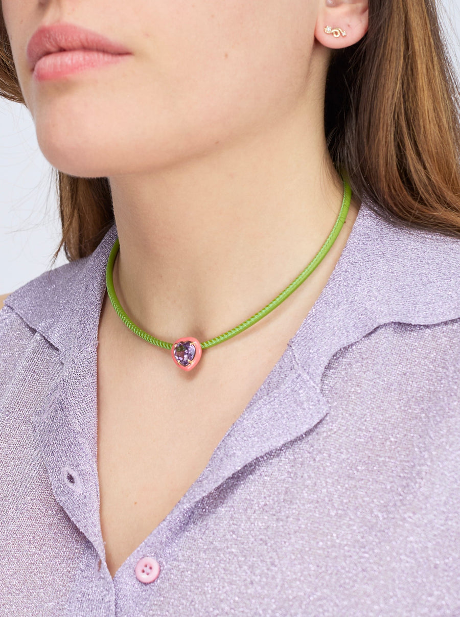 POP CHOKER WITH HEART IN CANDY SETTING IN PINK