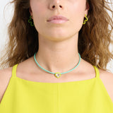 POP CHOKER ~ WITH HEART IN CANDY SETTING IN LIME GREEN