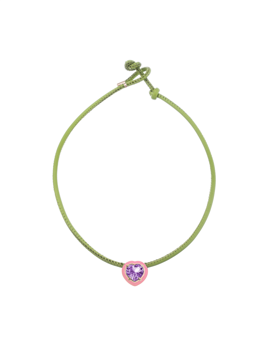 POP CHOKER WITH HEART IN CANDY SETTING IN PINK