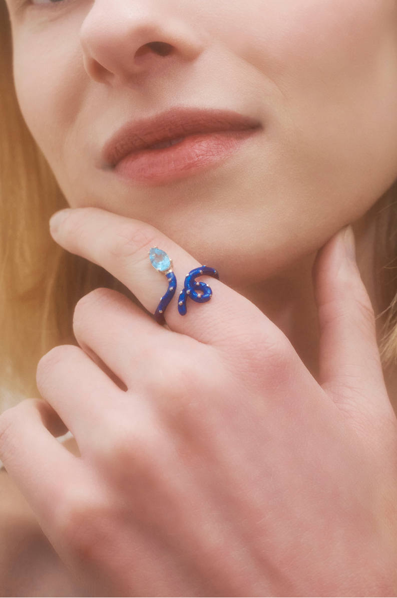 STUDDED BABY VINE RING IN METALLIC NAVY – Bea Bongiasca STUDDED BABY VINE RING IN METALLIC NAVY – Bea Bongiasca