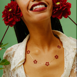 FIVE FLOWER NECKLACE IN BURGUNDY