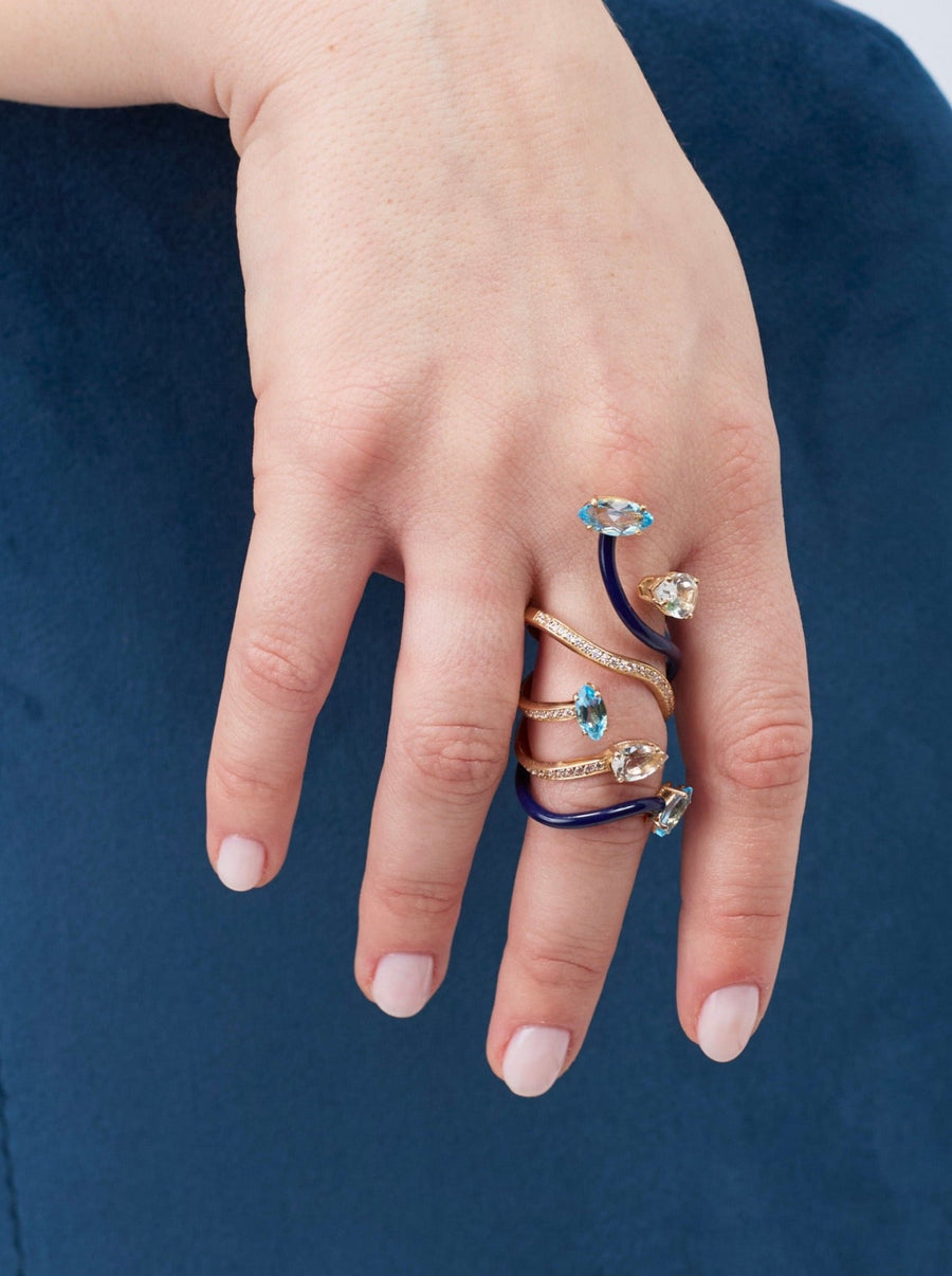 VINE WRAPPED COCKTAIL RING IN NAVY BLUE