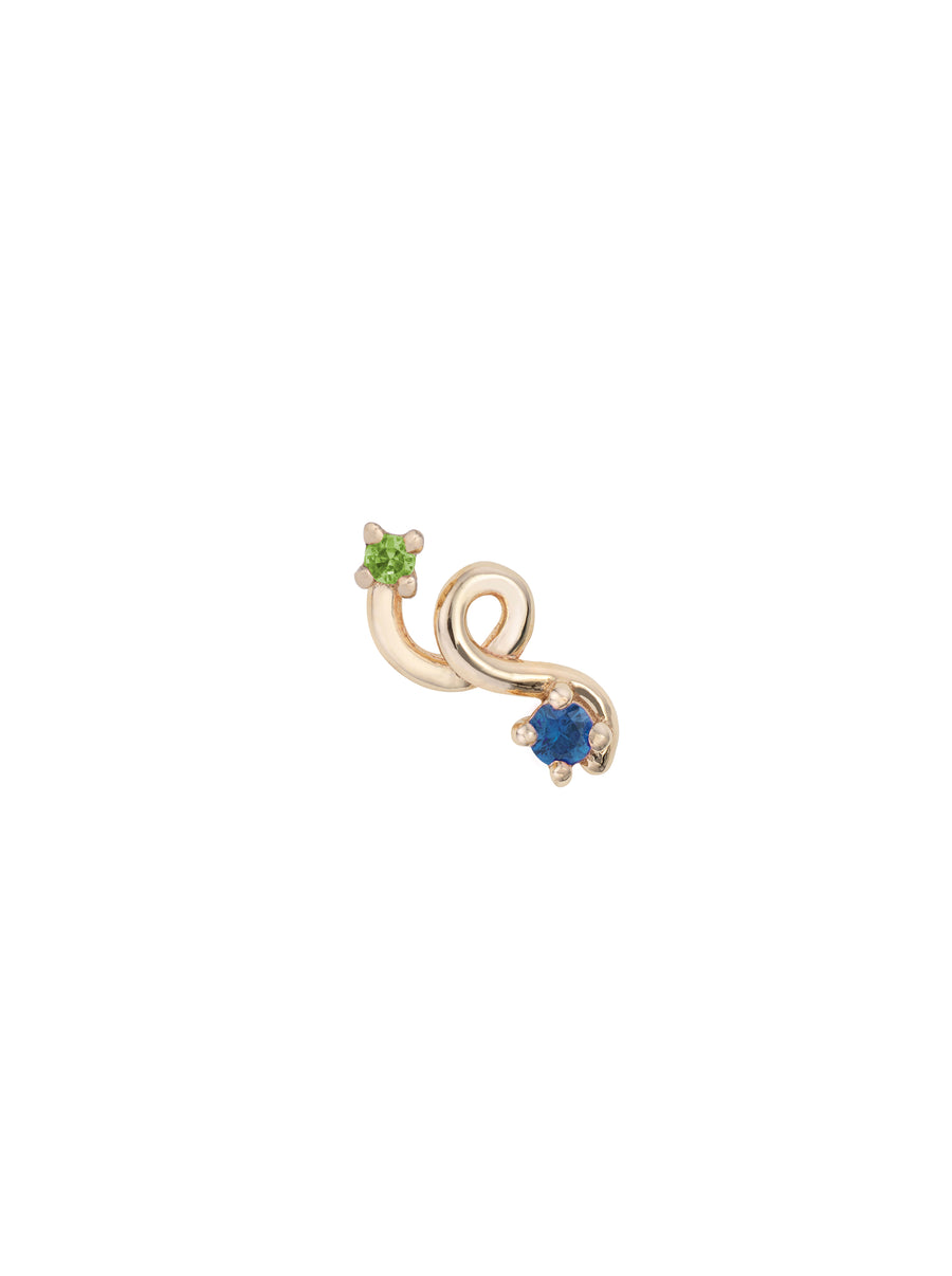 TWO STONE MINI LOOP SINGLE EARRING IN GREEN BLUES