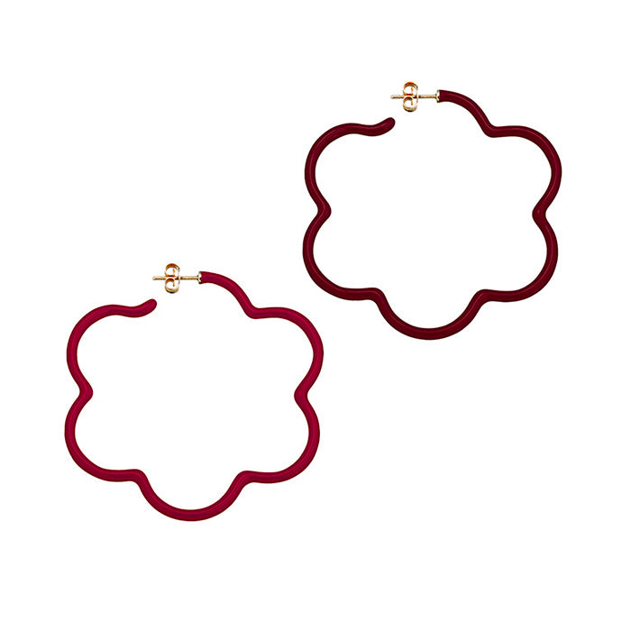 2 TONE LARGE FLOWER POWER EARRINGS IN BURGUNDY AND CHERRY CHOCOLATE