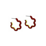 TWO TONES FLOWER EARRINGS IN BURGUNDY AND LIME GREEN