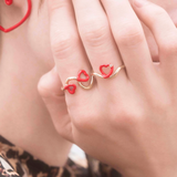 DIAMOND HEART RING IN RED