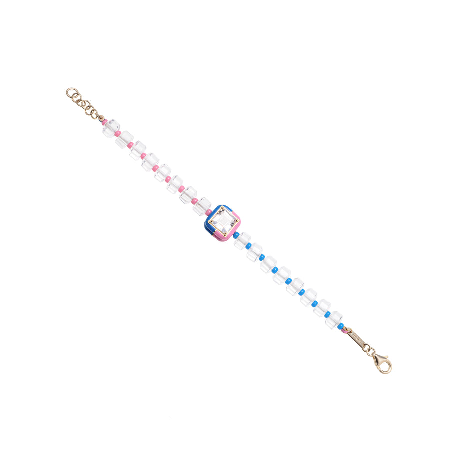 B SQUARE BEADED BRACELET IN PINK AND BLUE