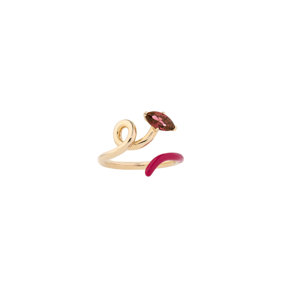 B HALF RING IN GOLD AND AMARENA