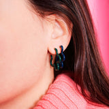 2 TONE ASYMMETRICAL FLOWER POWER EARRINGS IN TEAL AND EMARALD GREEN