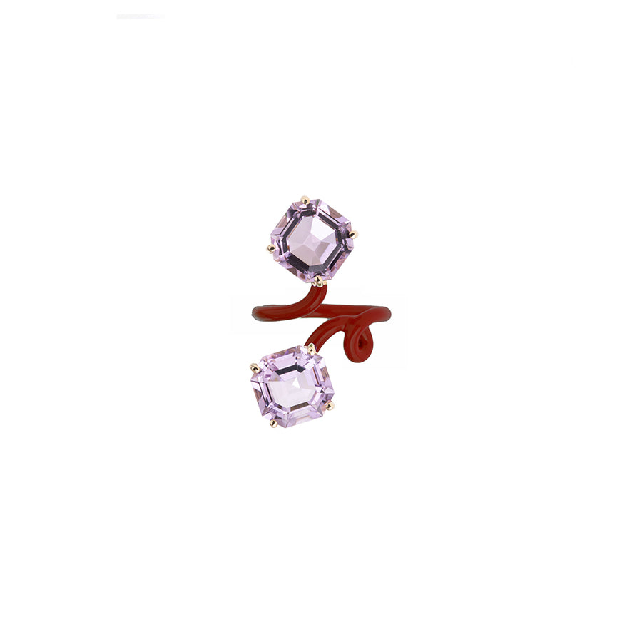 DOUBLE OCTAGON TENDRIL RING IN BURGUNDY