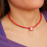 POP CHOKER ~ WITH SQUARE IN CANDY SETTING IN RED