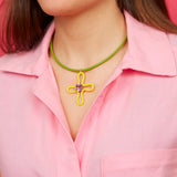 POP CHOKER ~ WITH LUCKY FLOWER PENDANT IN YELLOW
