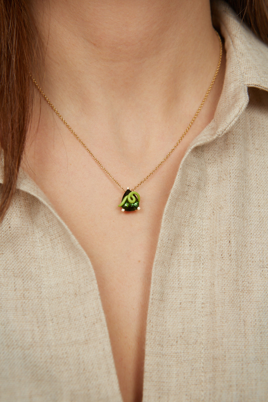 CHIHIRO NECKLACE IN LIME GREEN WITH TOURMALINE