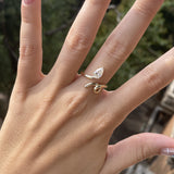 GOLD BABY VINE RING WITH PEAR CUT DIAMOND