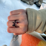 BABY VINE RING ~ IN CHERRY CHOCOLATE WITH DROP CUT GARNET