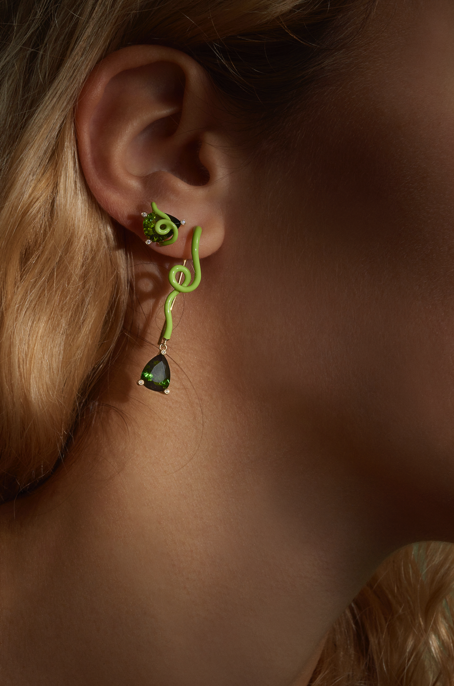 RAVEN EARRINGS IN LIME GREEN WITH TOURMALINE