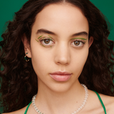 B MINI GOLD AND EMERALD GREEN EARRINGS