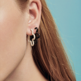 2 TONE ASYMMETRICAL FLOWER POWER EARRINGS IN CHERRY CHOCOLATE AND PANNA ENAMEL