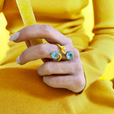 DOUBLE HEART VINE RING ~ IN YELLOW