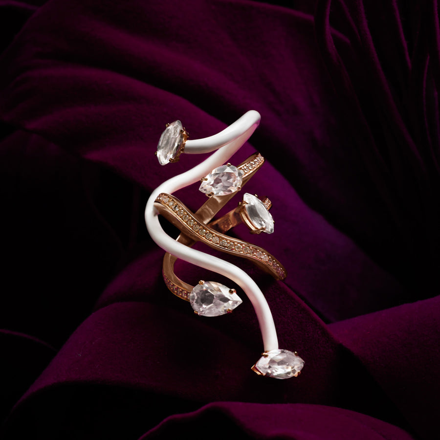 VINE WRAPPED COCKTAIL RING IN WHITE
