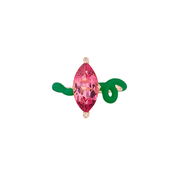 LISA RING IN EVERGREEN WITH PINK TOURMALINE