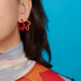 2 TONE FLOWER EARRINGS ~ IN RED AND JAPANESE ORANGE