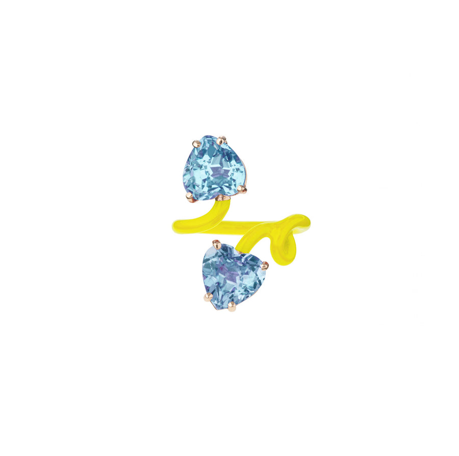DOUBLE HEART VINE TENDRIL RING IN YELLOW
